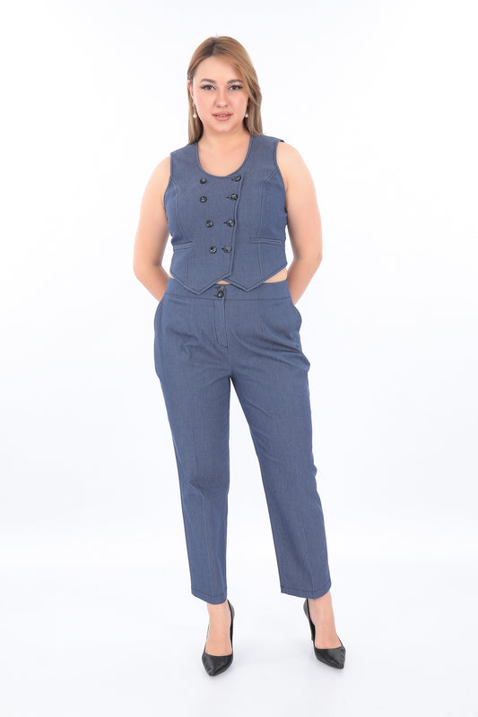 Kot Kumaş Yelek Pantolon Takım