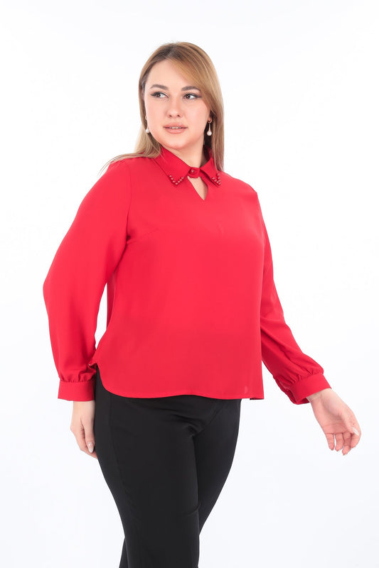 İnci Detaylı Yaka Bluz