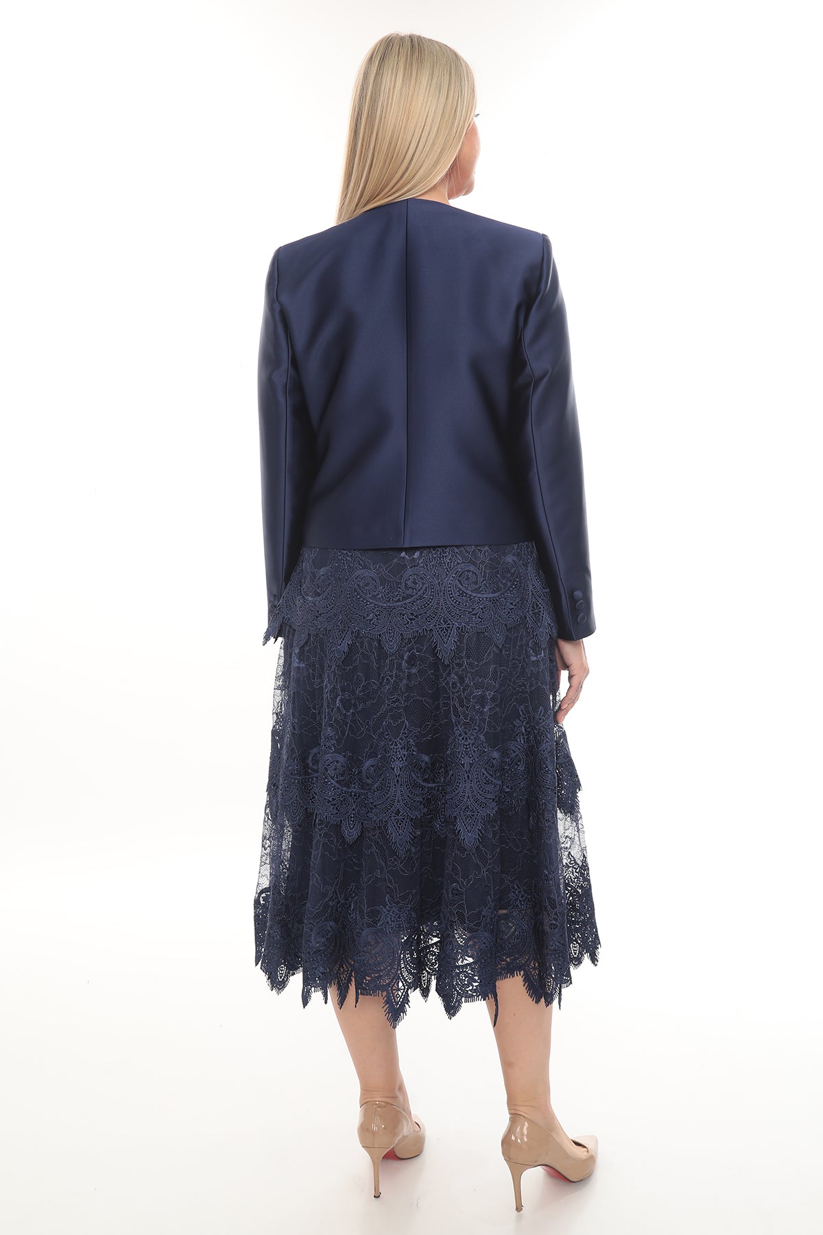 Lacivert Ceket & Dantel Etek Abiye Takım – 40-46 Beden