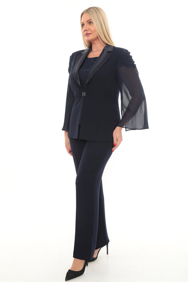 Kadın Şifon Kol Detaylı Ceket Pantolon Takım