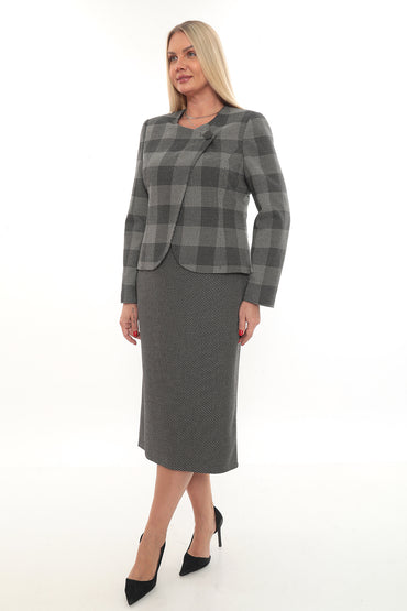 Kare Desenli Ceket ve Etek Takımı