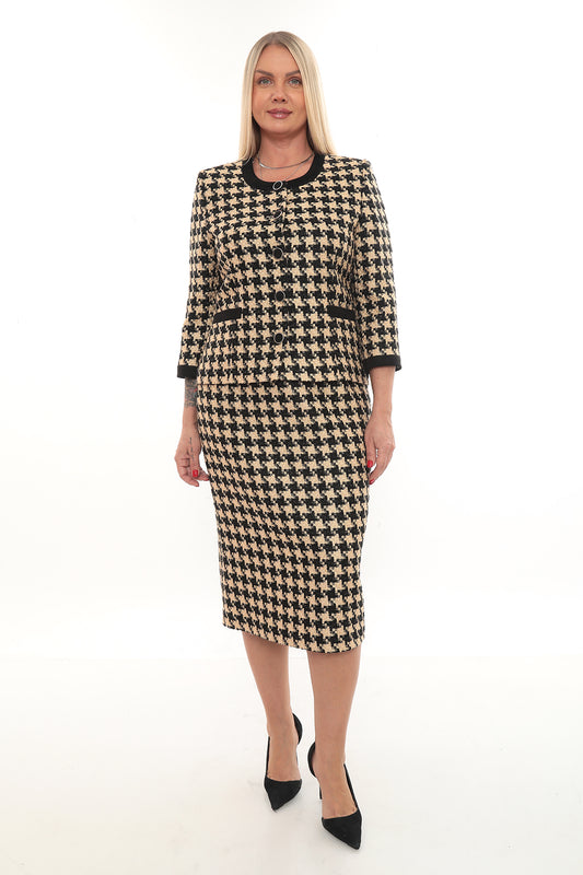 Houndstooth Desenli Ceket ve Etek Takımı