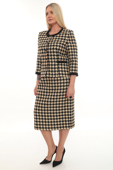 Houndstooth Desenli Ceket ve Etek Takımı