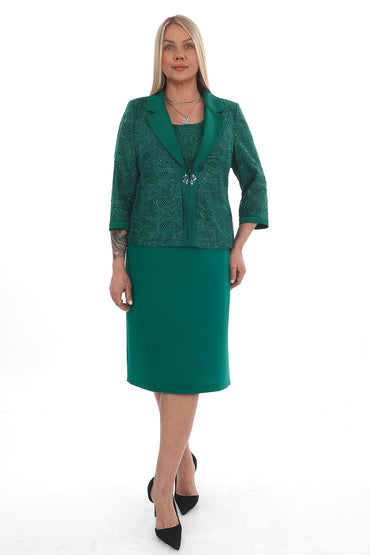 Dantel Detaylı Elbise ve Ceket Takım