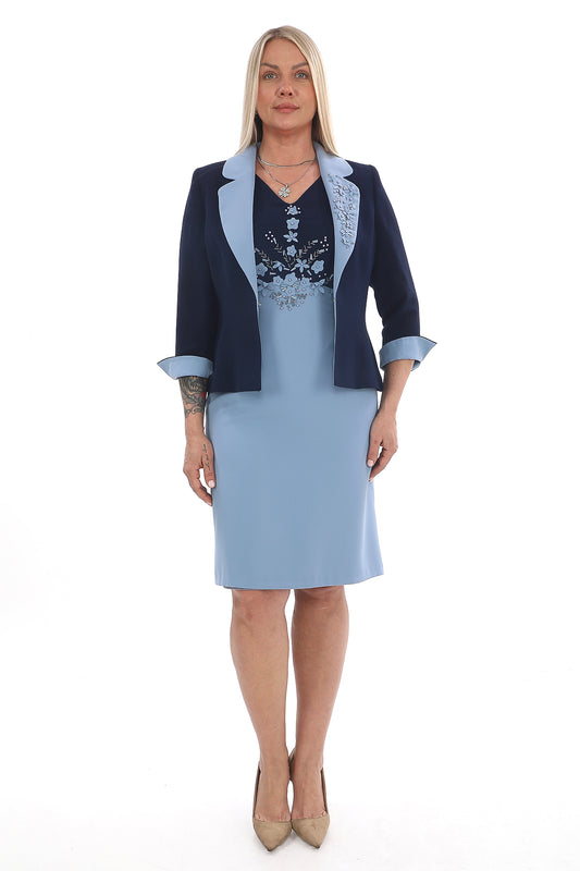 Çiçek Desenli İkili Takım (Elbise & Ceket)