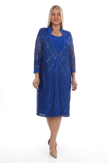 Simli Uzun Ceketli İkili Takım