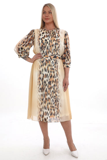 Leopar Desenli Şifon Elbise