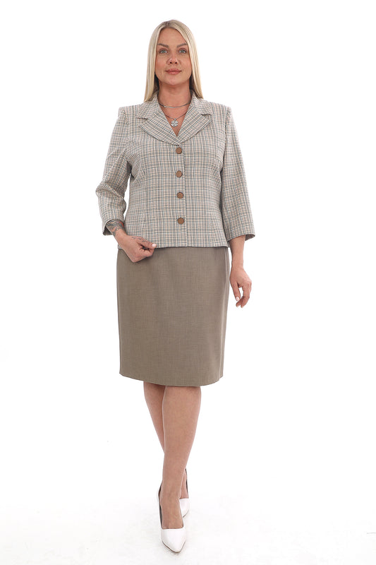 Ekose Ceket ve Düz Etek İkili Takım