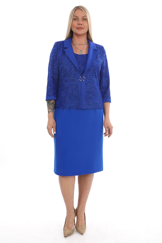 Dantel Detaylı Elbise ve Ceket Takım