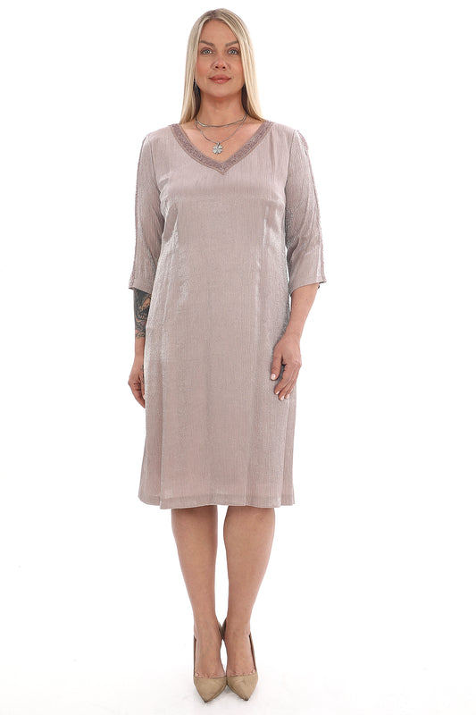 Metal Işıltılı Diz Boyu Elbise