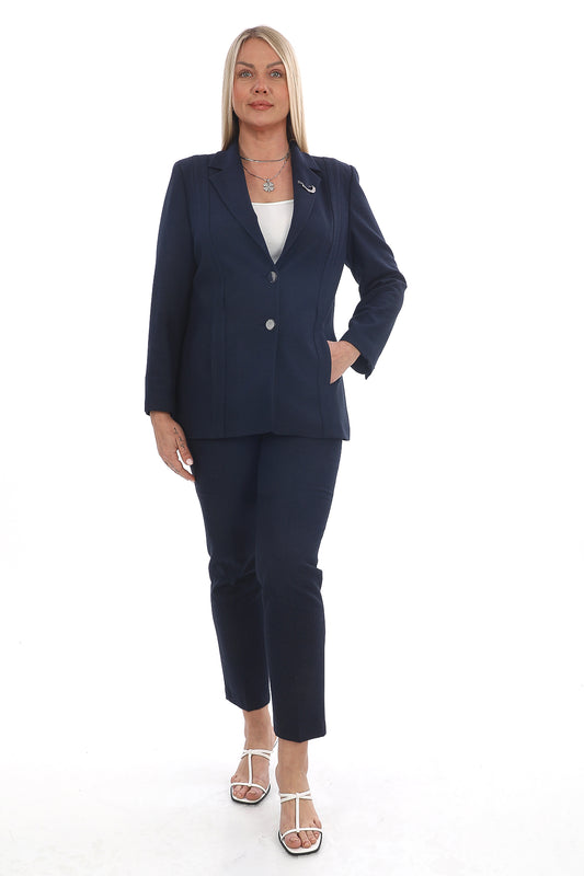Lacivert Klasik Kadın Pantolon-Ceket Takım