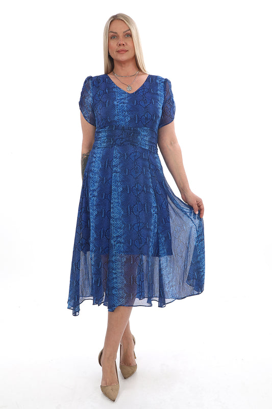 Çiçek Desenli Şifon Midi Elbise