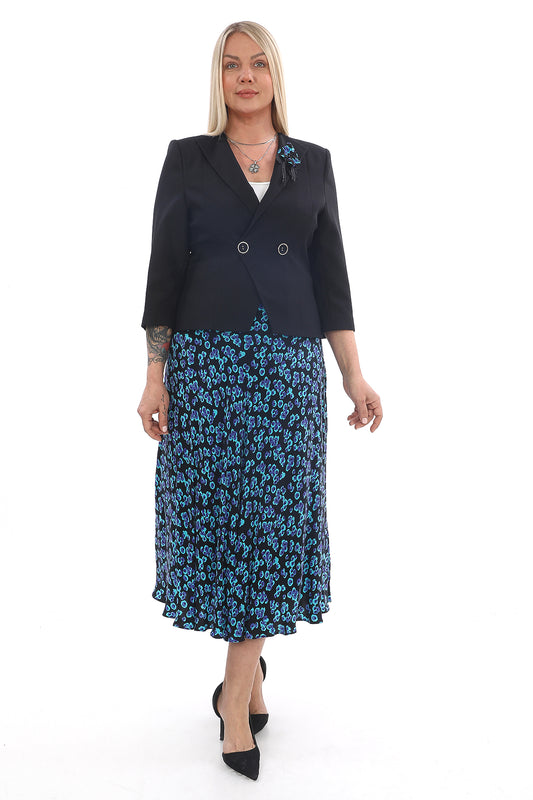 Çiçek Desenli Şifon Etekli Takım (Ceket & Elbise)