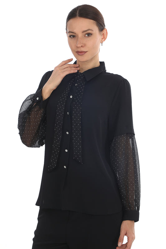 Kadın Şifon Detaylı Bağcıklı Bluz