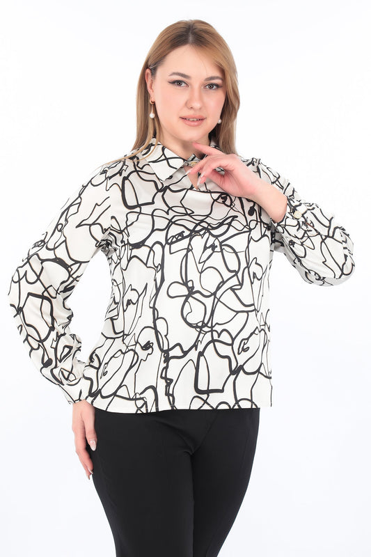 Modern Desenli Uzun Kollu Bluz
