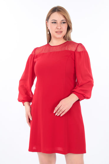 Şifon Detaylı Kısa Kadın Elbise (Siyah - Kırmızı - Lacivert) 40-46