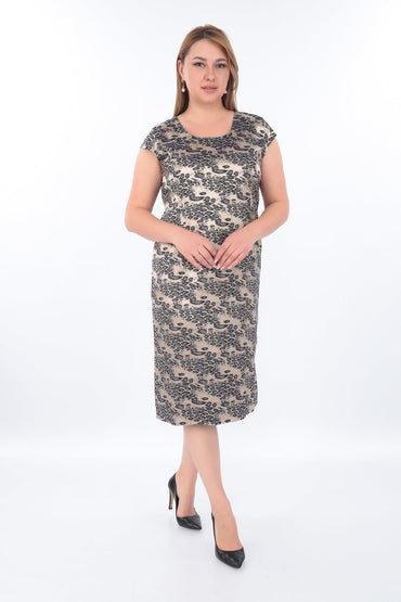 Lacivert Ceketli Desenli Elbise Takımı