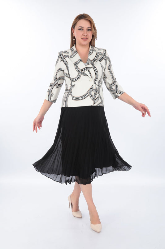 Desenli Ceket Etek Takım