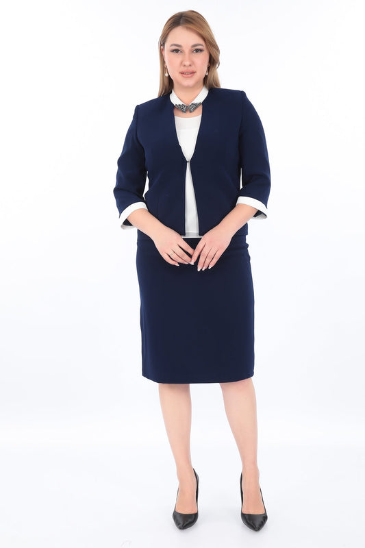 Lacivert Ceket Bluz Etek Üçlü Takım