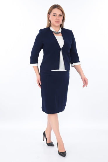 Lacivert Ceket Bluz Etek Üçlü Takım