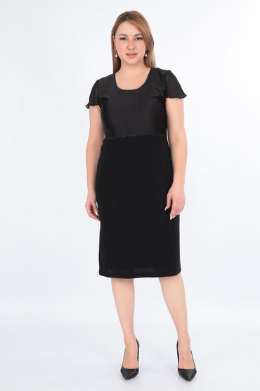 Düğmeli Lacivert Ceketli Elbise Takımı