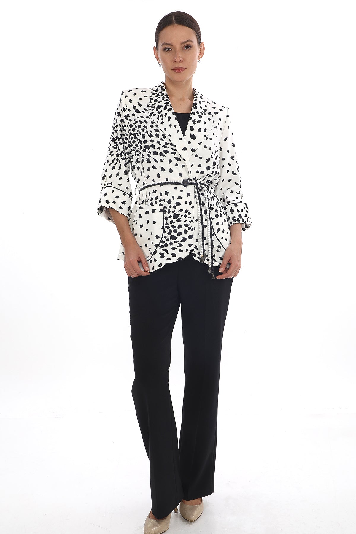 Desenli Kuşaklı Ceket – Modern Fit