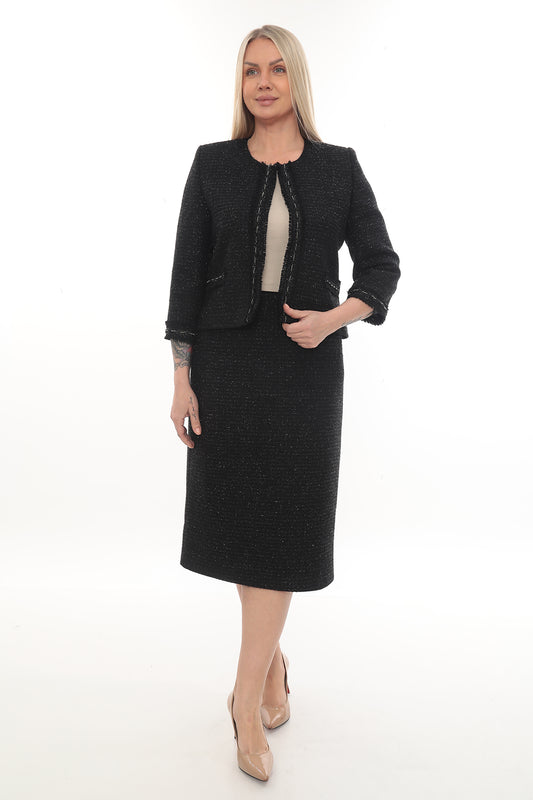Siyah Kadın Klasik Takım Elbise – Ceket & Etek Takımı (40–46 Beden)
