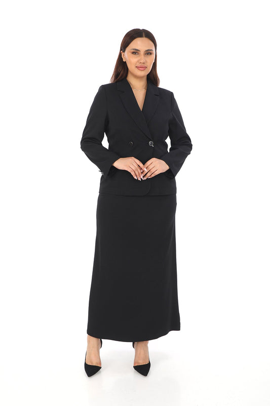 Kruvaze Yaka Uzun Kollu Ceket ve Maksi Etek