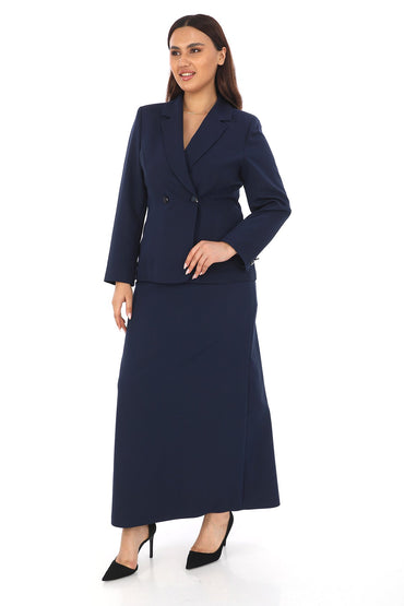 Kruvaze Yaka Uzun Kollu Ceket ve Maksi Etek