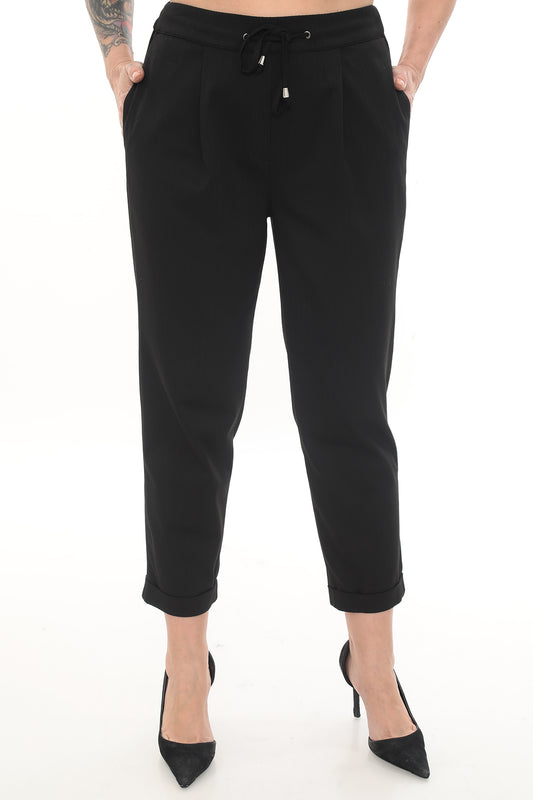 Kadın Siyah Rahat Kesim Beli Bağcıklı Tek Pantolon – 38-46 Beden