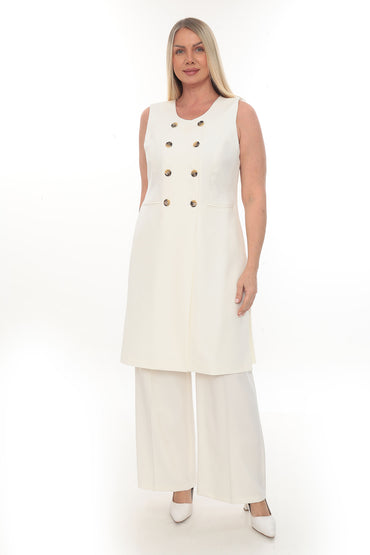 Bej ve Krem Renk Uzun Yelekli ve Pantolon Kadın Takım (40-46 Beden)