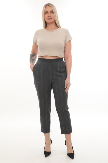 38-46 Beden Gri Renk Tek Pantolon – Kadın Klasik Kumaş Pantolon