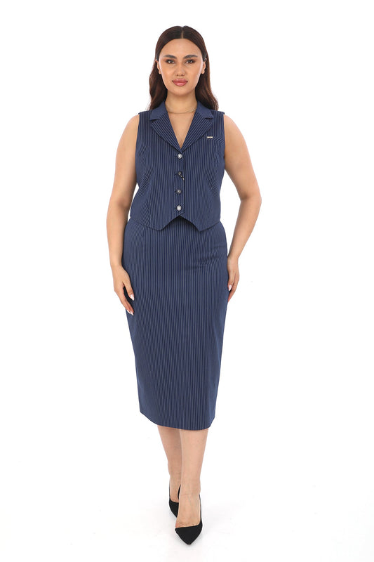 Çizgili Yelek & Etek İkili Takım