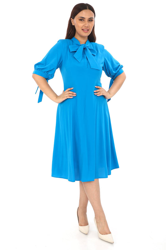 Fular Yaka Yarım Kollu Elbise