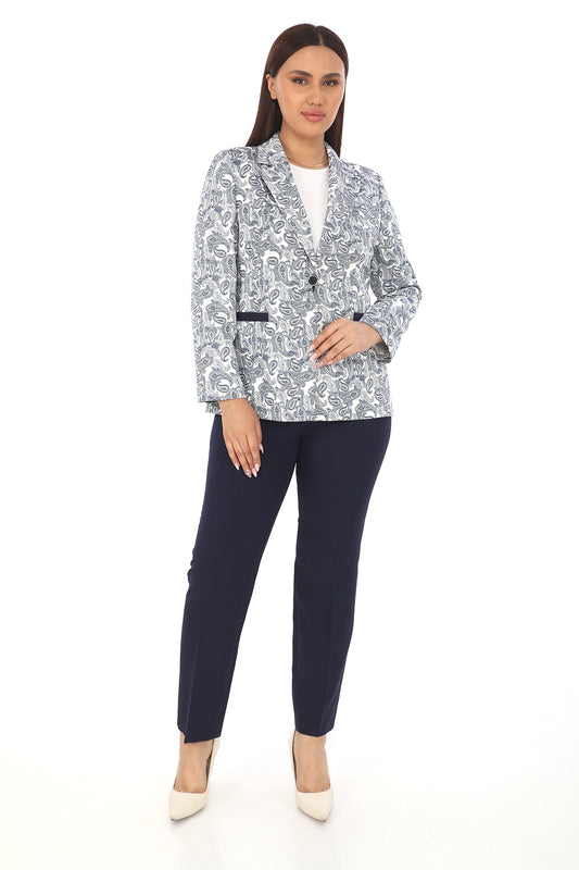 Şal Desenli Uzun Kollu Ceket ve Pantolon İkili Kadın Takım