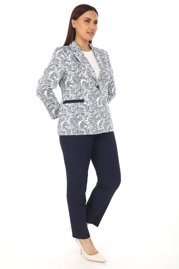 Şal Desenli Uzun Kollu Ceket ve Pantolon İkili Kadın Takım