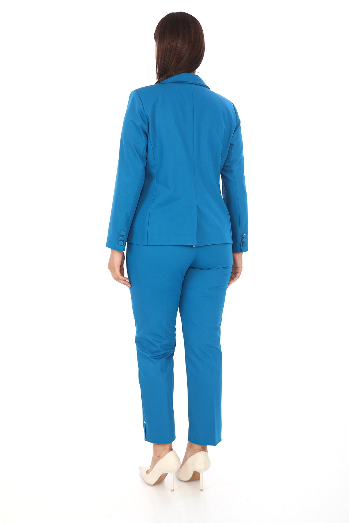 Erkek Yaka Düğme Aksesuarlı Ceket ve Kalem Pantolon İkili Kadın Takım