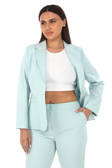 Erkek Yaka Düğme Aksesuarlı Ceket ve Kalem Pantolon İkili Kadın Takım