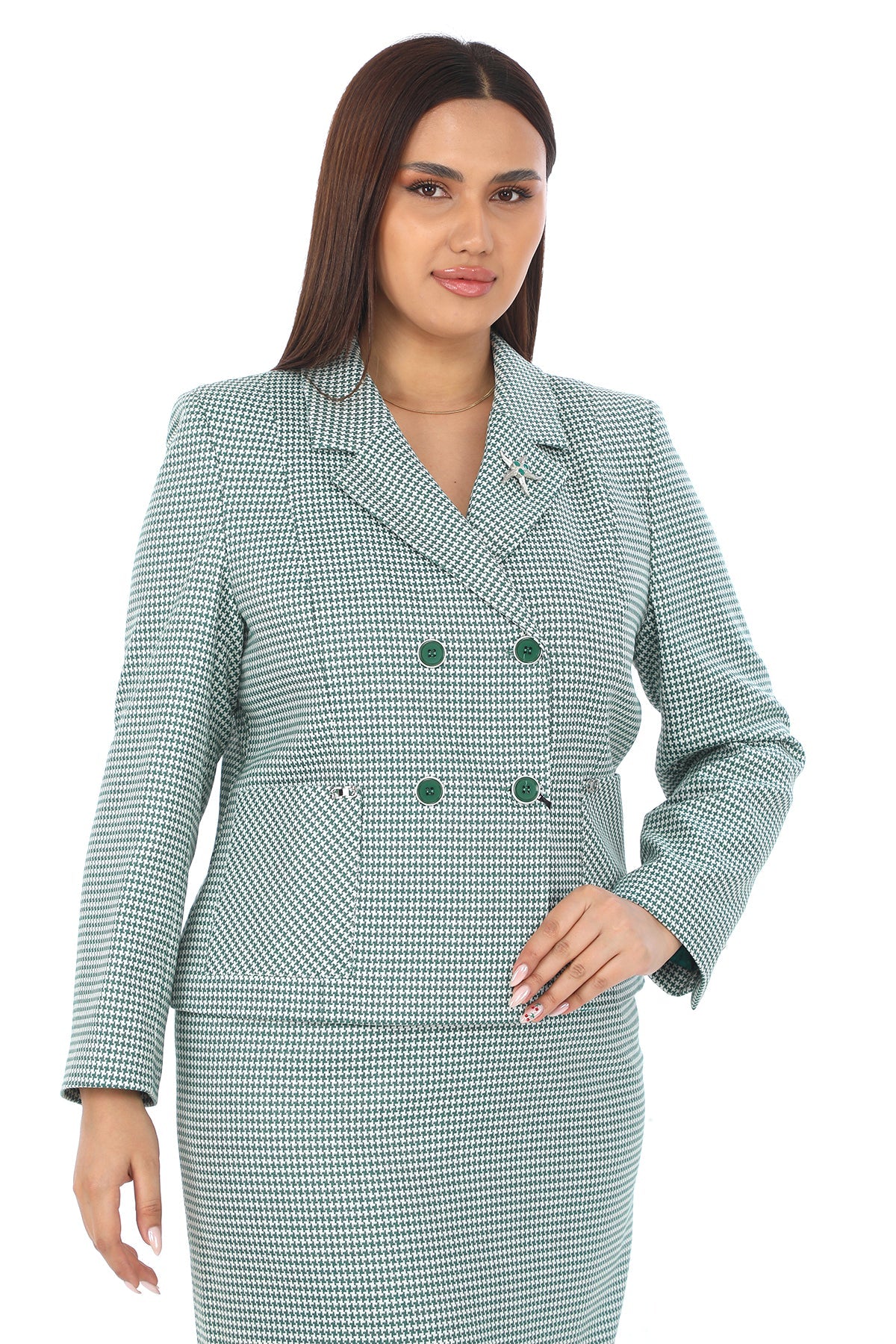 Ekose Desenli Ceket ve Etek – Blazer Kesim