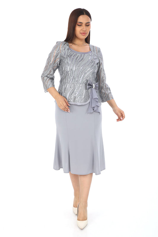 U Yaka Truvakar Kol Abiye Bluz ve Etek İkili Kadın Takım