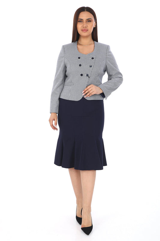 Ekose Desenli Ceket ve Fırfır Detaylı Etek