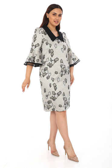 Jakar Çiçek Desenli Truvakar Kol Elbise