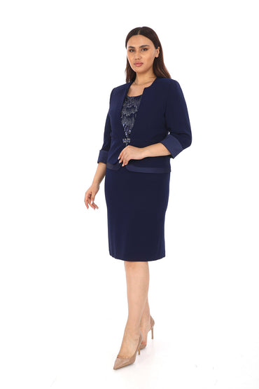 Ağraf Detaylı Ceket ve İşlemeli Elbise – Truvakar Kol