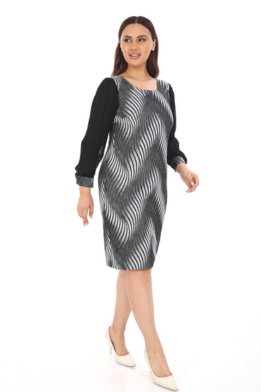 Uzun Kollu Şifon Elbise