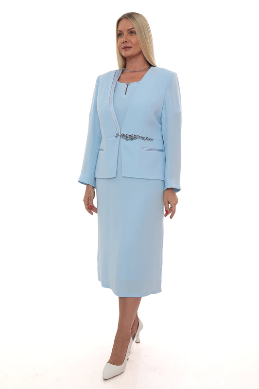 Taş Broşlu Ceket Elbise Takımı