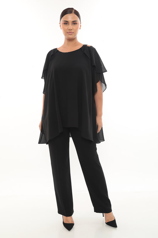 Büyük Beden Şifon Detaylı Tunik Pantolon Takım