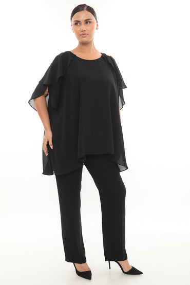 Büyük Beden Şifon Detaylı Tunik Pantolon Takım