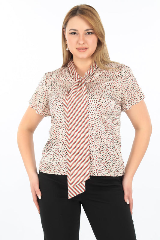 Desenli Kravat Yaka Bluz