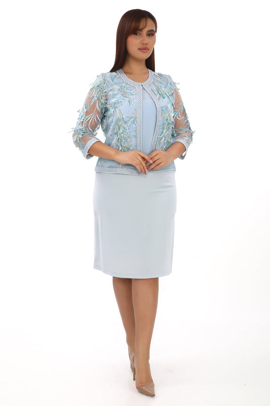 İşlemeli Ceket + Bluz + Etek Üçlü Takım