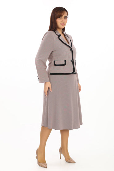 Erkek Yaka Uzun Kollu Ceket ve Kloş Etek İkili Kadın Takım